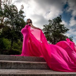 Beautiful Pink Maternity Photo Shoot Gown and Train